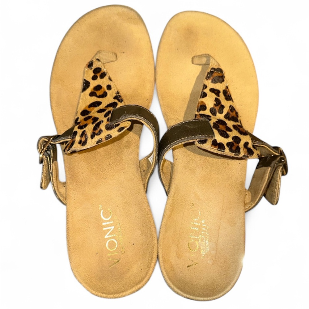 VIONIC Alanis Thong Sandals Animal Leopard Print 2in OrthoHeel Size 8 Comfort